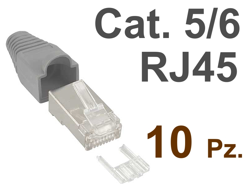 10 Pezzi Grigio - Connettore Schermato Plug RJ45 per Cavi di rete LAN  Ethernet Cat.5 e 6